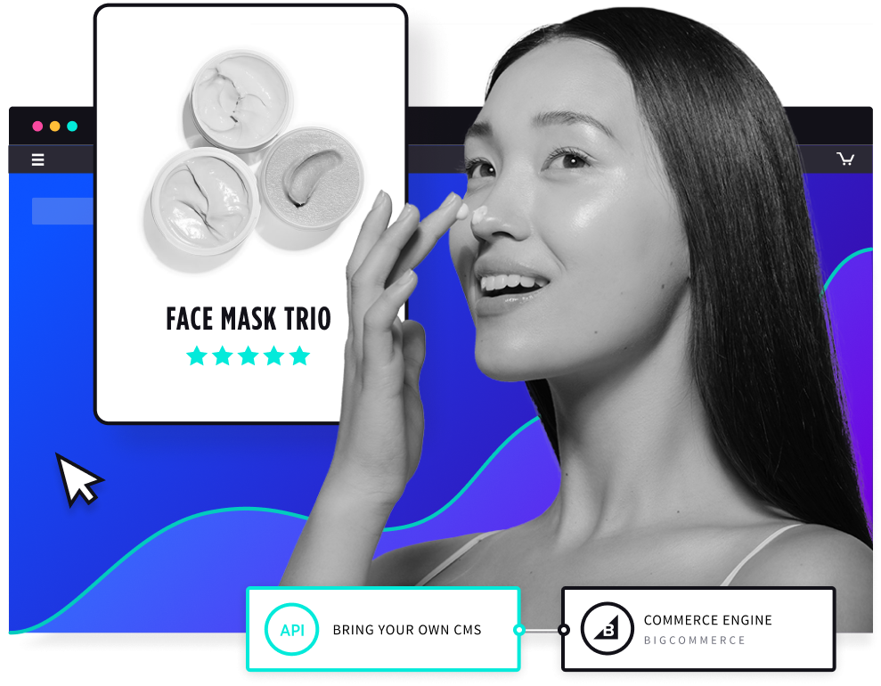 Collage person product skincare face mask headless commerce bigcommerce