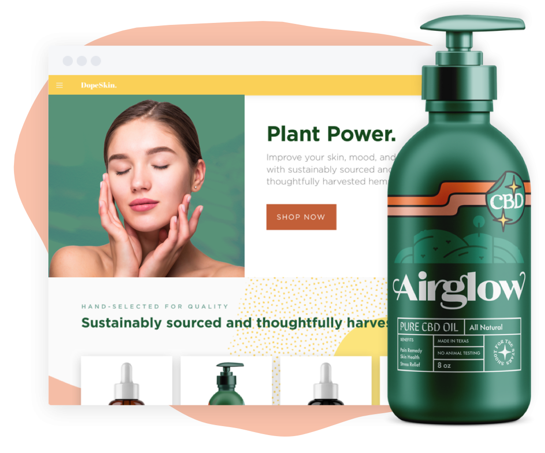 Collage product cbd oil storefront person arglow